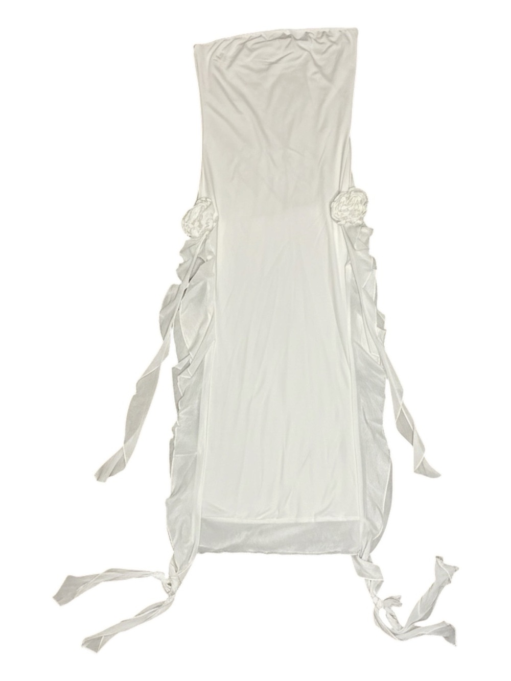 White Strapless Tube Top Maxi Dress Rosette Details Mesh Hem Size Small